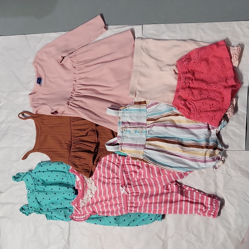 Baby girl 6M clothing lot romper dress Old Navy NWOT newborn leggings 7 pc set